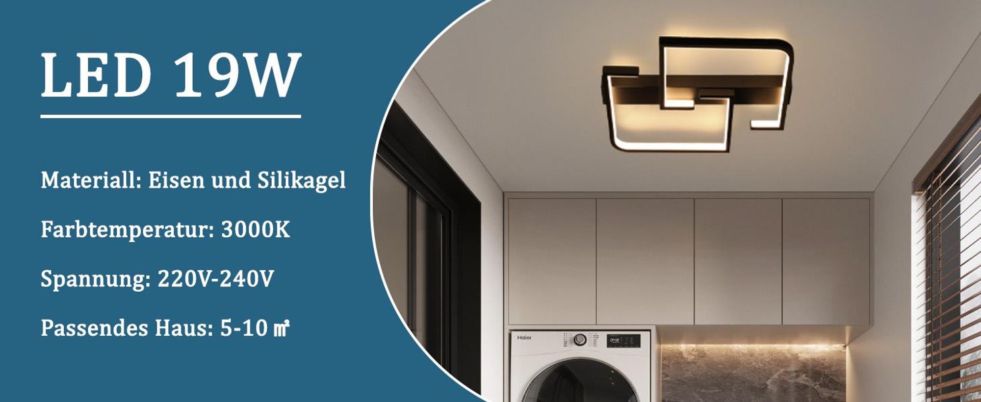 ZMH Deckenleuchte LED Deckenlampe Schwarz Klein Flurlampe 19W Metall Küchenlampe Warmweiß 3000K Schlafzimmerlampe für Flur Schlafzimmer Küche