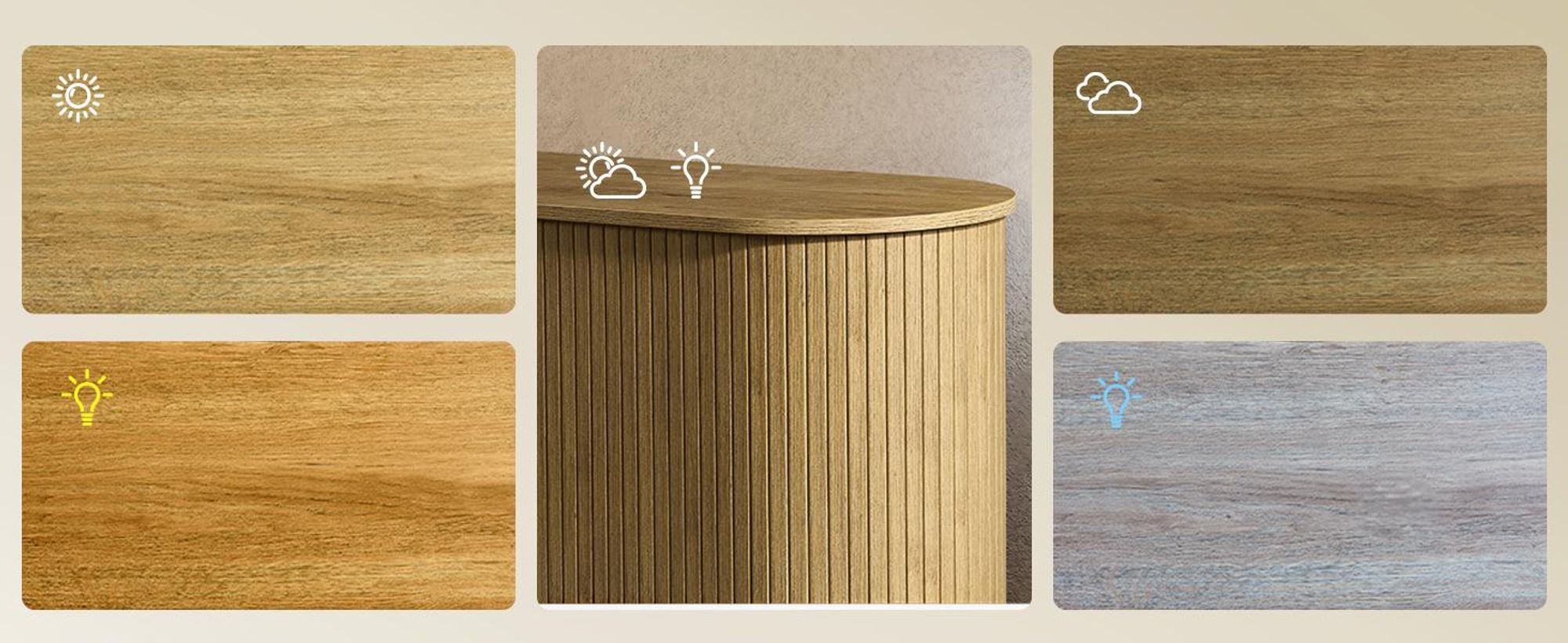 Sideboard mit Schiebetüren, Mid-Century Modern Aufbewahrungsschrank, 140 x 40 x 75 cm, Tan