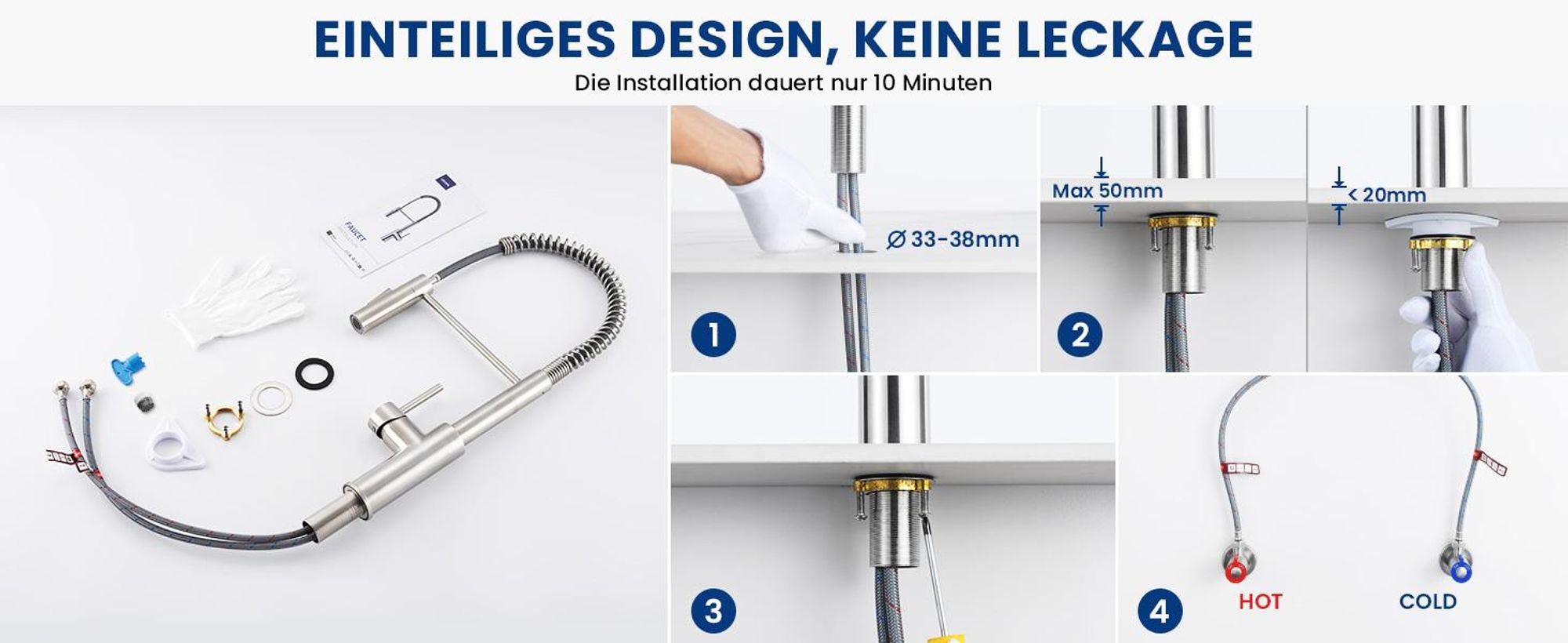 Wasserhahn Küche Spiralfederarmatur, 2 Strahlarten Spültischarmatur Gebürstet, 360° Drehbar 304 Edelstahl Küchenarmatur Cecipa, Einhandmischer