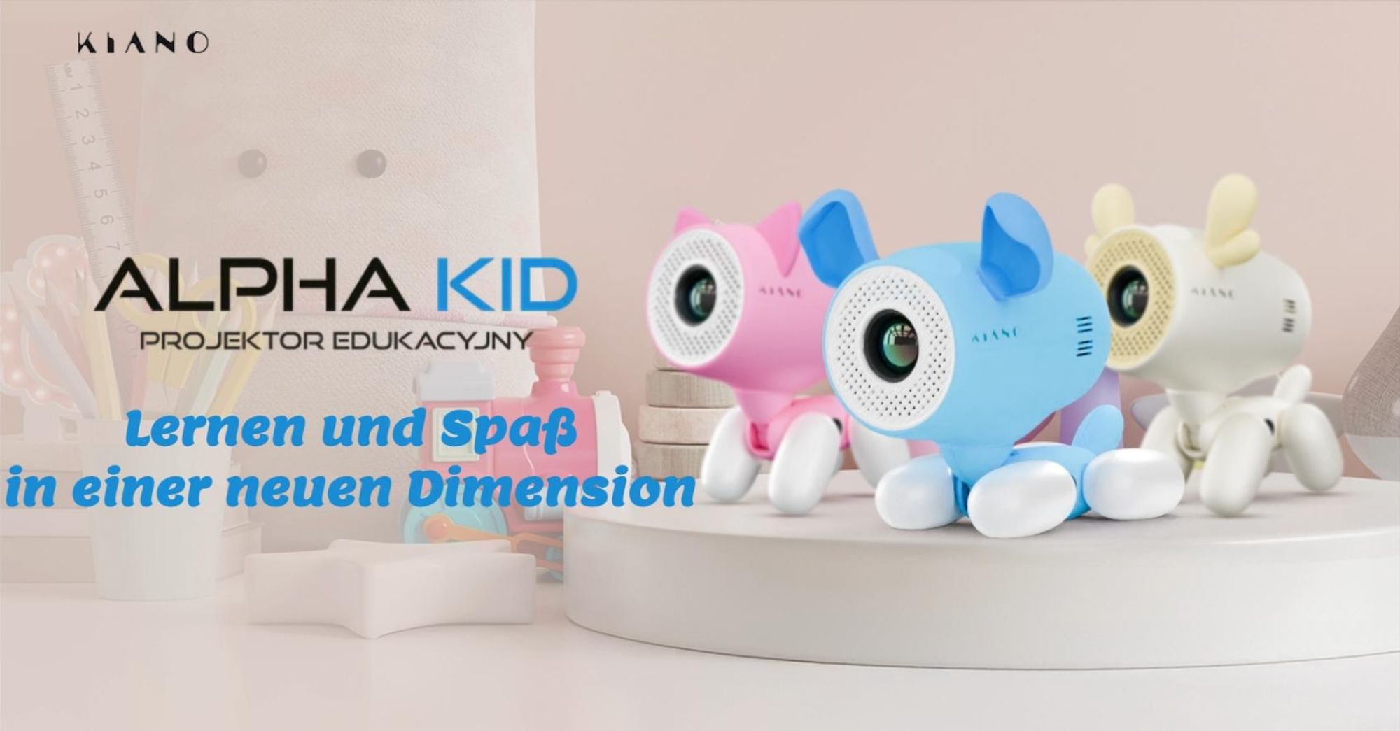 Kiano Kinder Lernprojektor Rentier HD 720p – Android 13, WiFi Bluetooth, 50–150 Zoll, AirPlay Miracast, leise, pädagogisch, Augenschonend Lernen