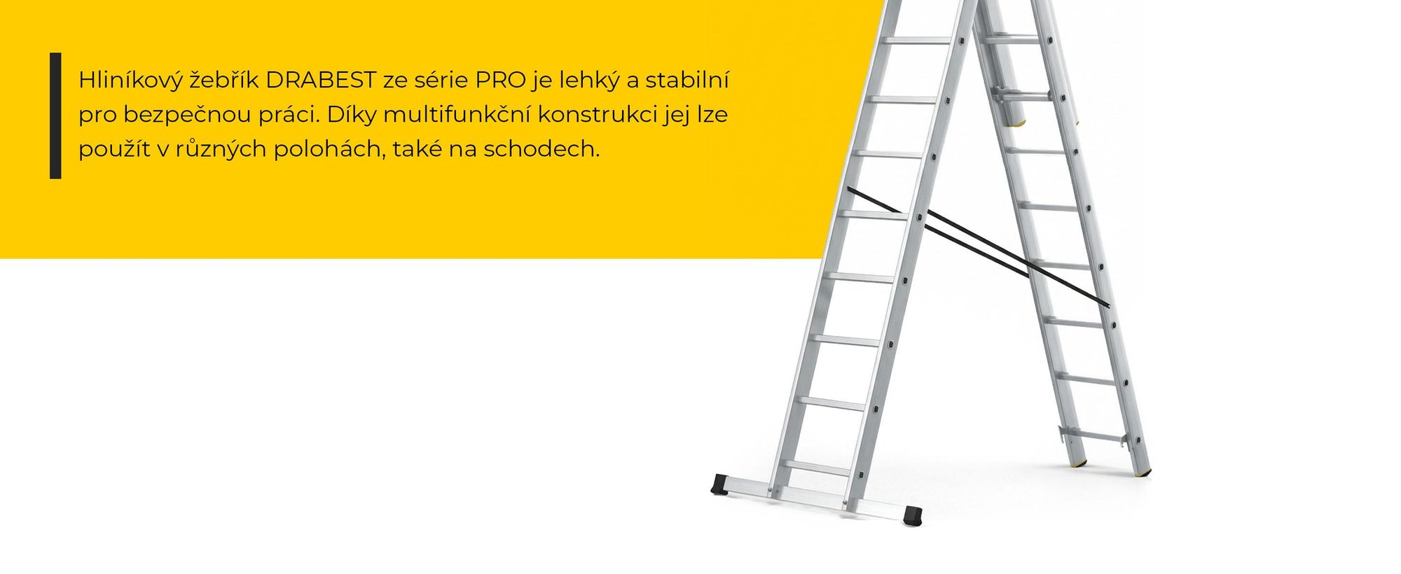 DRABEST | Žebřík – série PRO – hliníkový víceúčelový žebřík – 3dílný – 3 × 11 příček – nosnost 150 kg – pracovní výška 6,31 m – včetně háku na kbelík