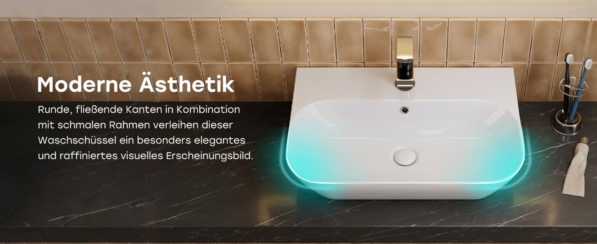HOROW 56 x 40 cm Hänge Waschbecken, Badezimmer Aufsatzwaschbecken, Handwaschbecken für Gäste wc, mit Wasserhahnloch und einen Überlauf