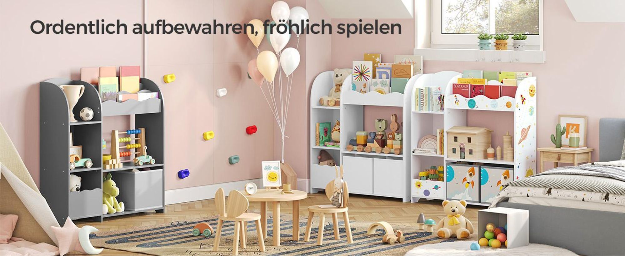 SONGMICS Bücherregal Kinder, Kinderregal, Spielzeugregal mit 2 Aufbewahrungsboxen, für Bücher, Kinderzimmer, Spielzimmer, Wohnzimmer, wolkenweiß