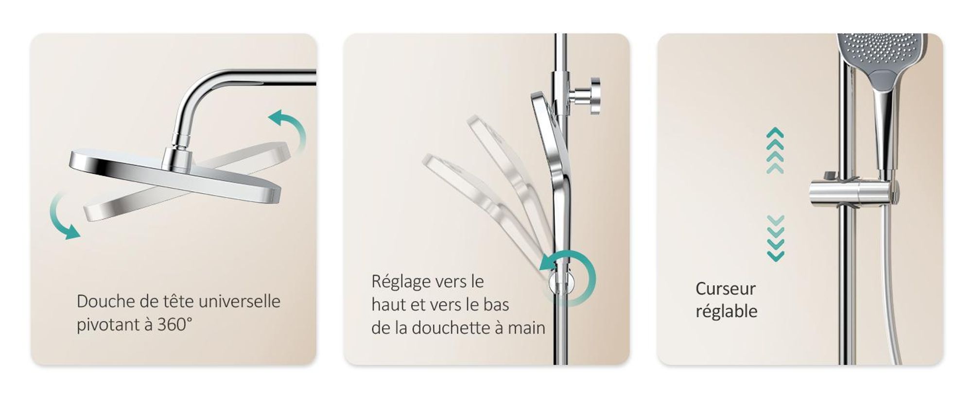 Système de douche EMKE avec thermostat, pommeau de douche pluie de 36x24 mm, douchette à main avec 3 intensités de jet, douche pluie, robinetterie de salle de bain et de douche, conforme à la norme KTW, finition chrome