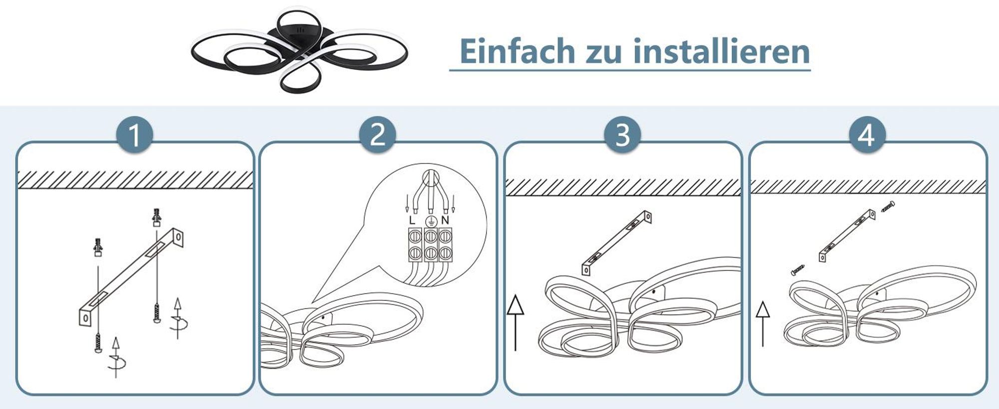 ZMH LED Deckenleuchte Schwarz Deckenlampe Dimmbar mit Fernbedienung 65W 66CM Moderne Kreative Lampe für Wohnzimmer Schlafzimmer Esszimmer Büro Küche