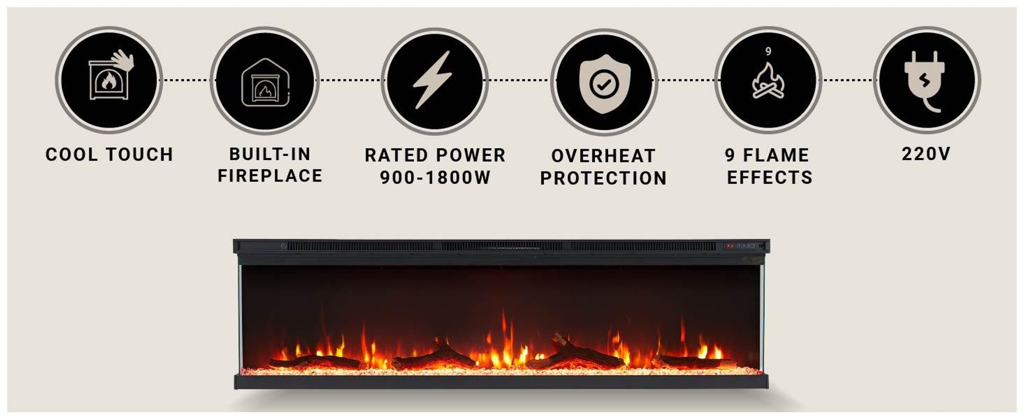 Elektrický krb BALDERIA pure Orson 60 – nástenný/vestavný krb – čierny