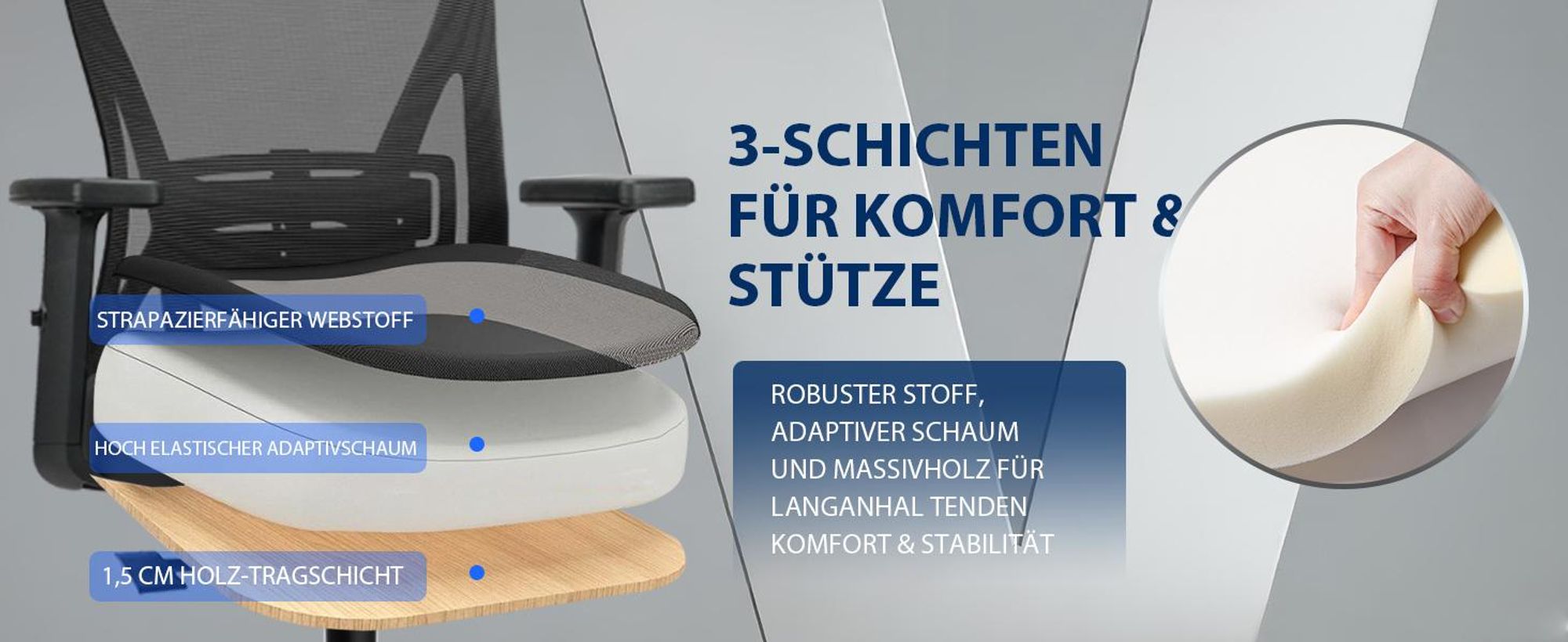 Bürostuhl, Ergonomischer Bürostuhl, Schreibtischstuhl mit Kopfstütze, Große Armlehnen Bürostuhl, Drehstuhl, Chefsessel, Belastbarkeit 200kg