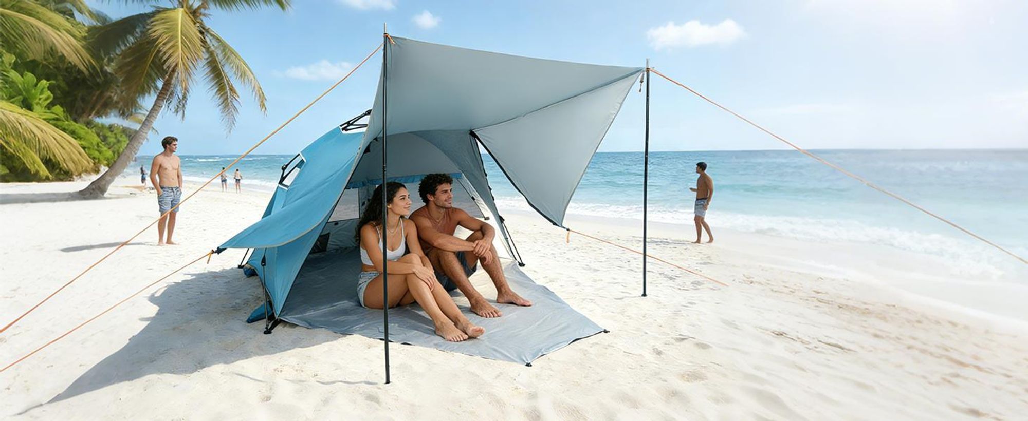 Puluomis Strandmuscheln Strandzelt mit Sonnensegel  Pop-up-Zelt mit UV-Schutz 50+, Sekundenzelt Blau, 135 x 150 x 250 cm