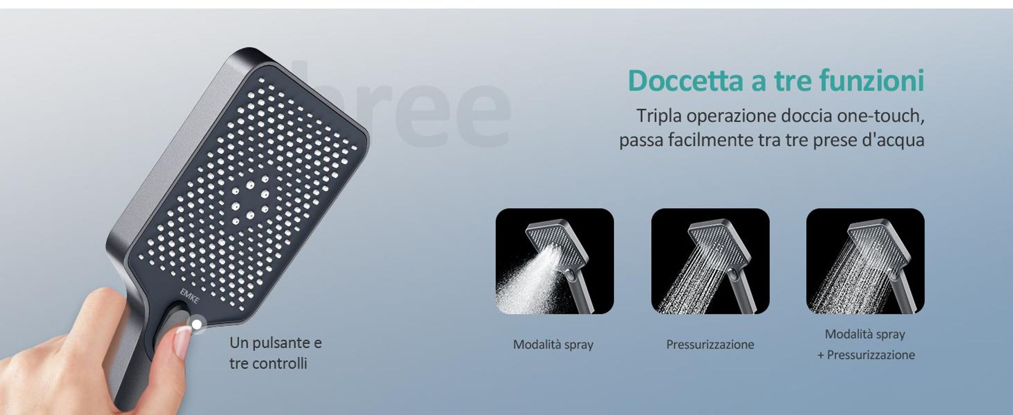 Sistema doccia EMKE con termostato 1146x450x480mm mensola in vetro doccetta con 3 modalità di getto doccia a pioggia, rubinetteria per vasca e doccia, KTW, antracite opaco F10