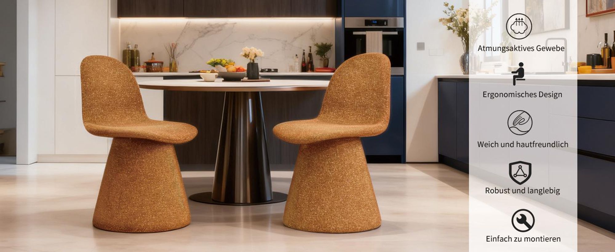 Duhome Esszimmerstuhl aus Bouclé Stoff Polsterstuhl Gepolsterter Sessel mit Rückenlehne Drehstuhl für Esszimmer Wohnzimmer Schlafzimmer, Gelb