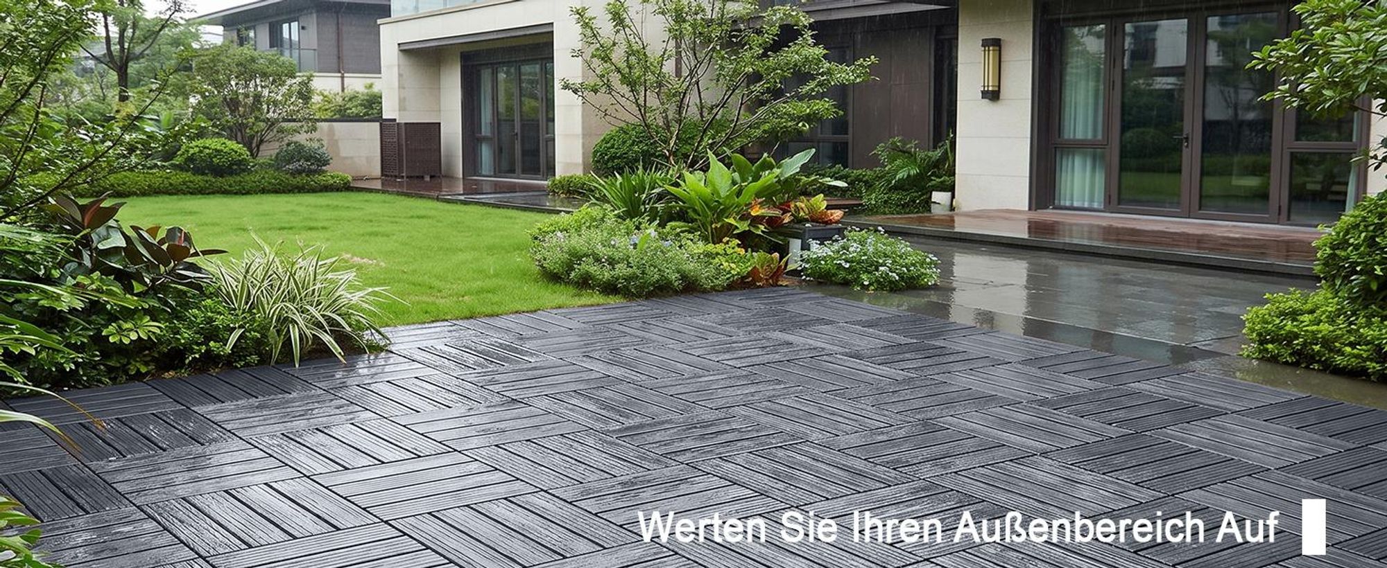 11 Stück Terrassenfliesen Stecksystem Klickfliesen Dielen für Terrasse Garten Balkon Pool[Grau - Gerade Streifen]