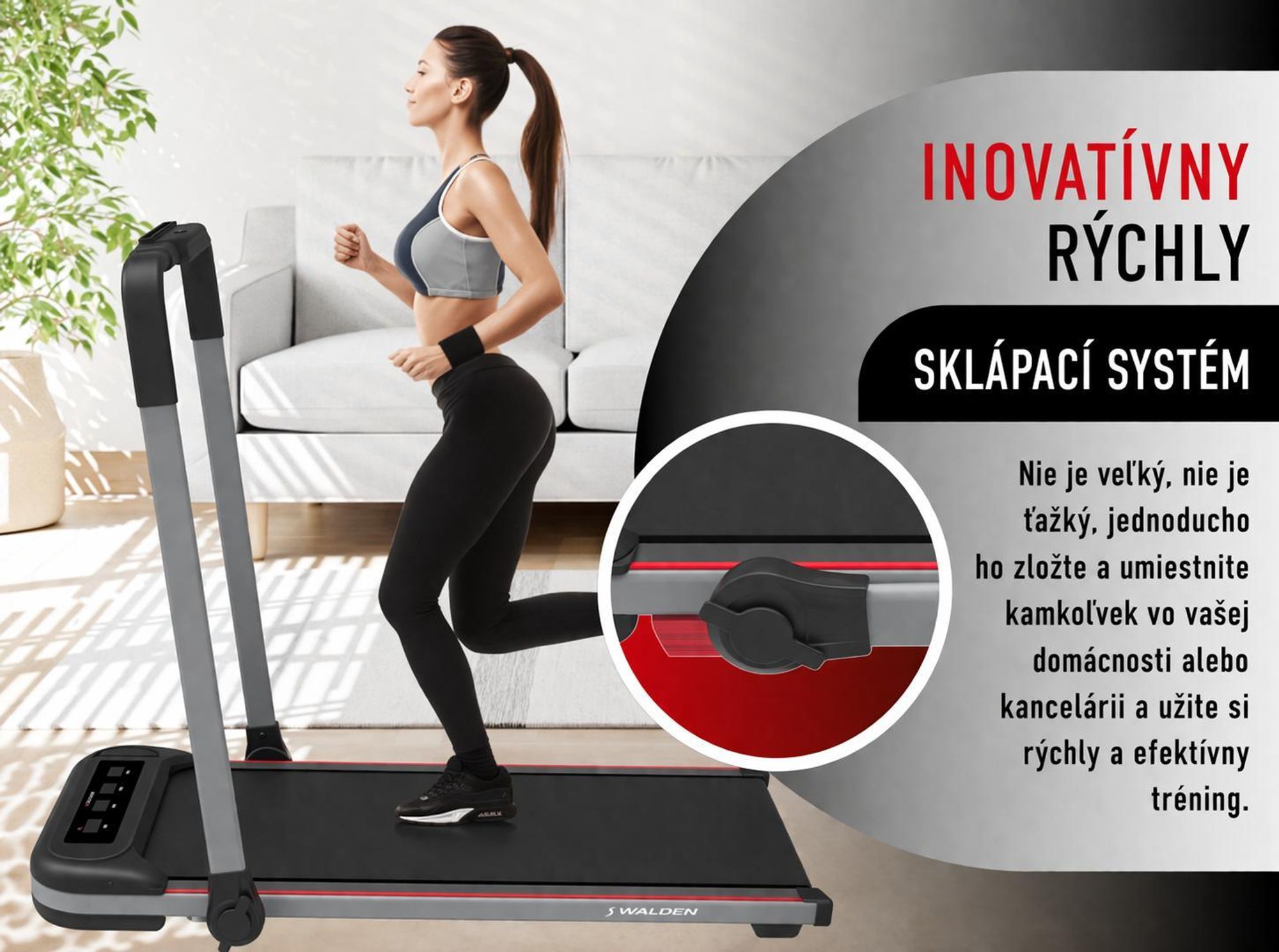 Skladacia bežecká plocha a chodiaci pás Walden F2600 2 v 1, rýchlosť do 10 km/h, elektrický chodiaci stroj pod písací stôl do domácnosti aj kancelárie