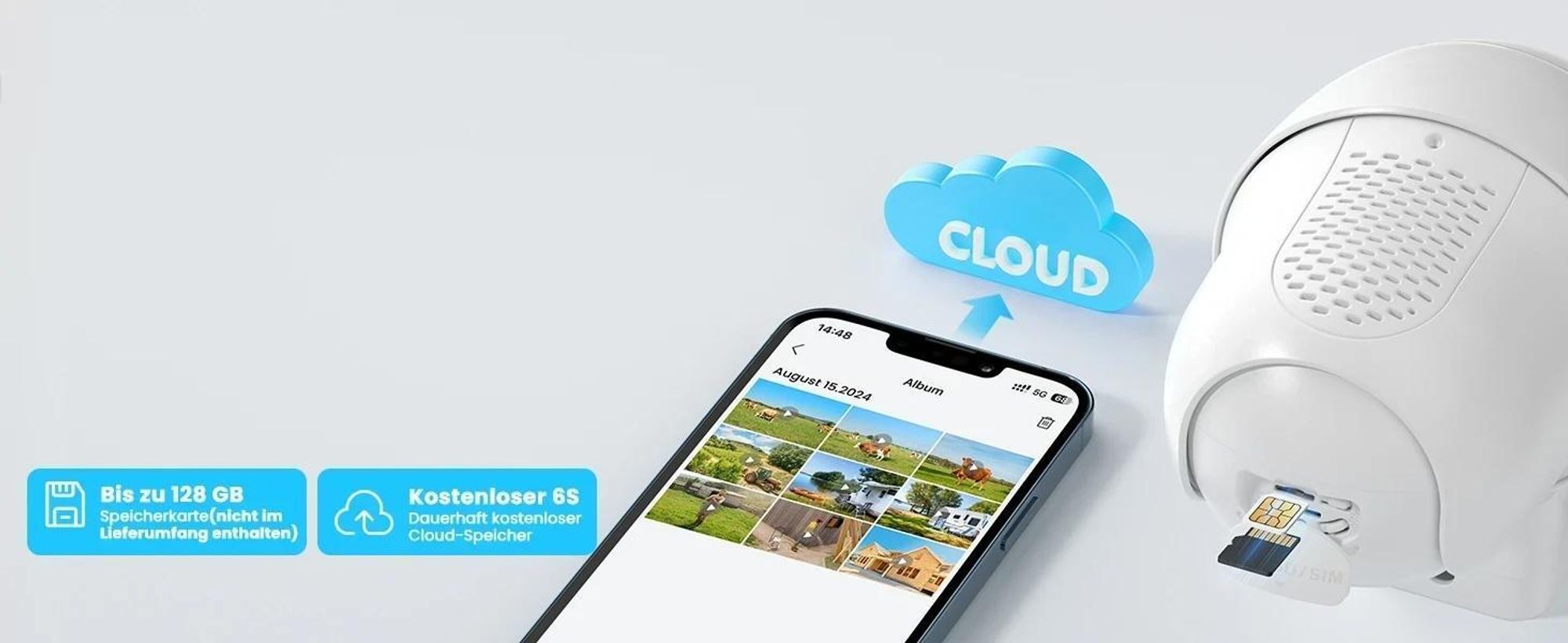 ieGeek 2K HD 4G LTE bewakingscamera voor buiten, met SIM-kaart, batterij, zonnepaneel, geschikt voor buiten, 360° PTZ, draadloos, geen Wi-Fi nodig, met kleuren nachtzicht