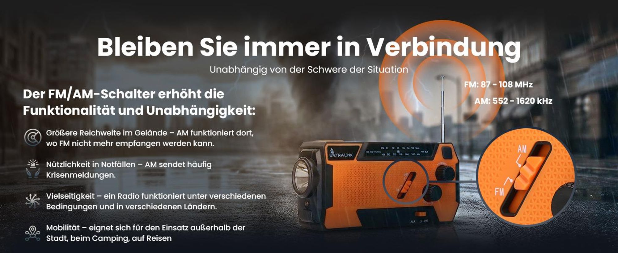 Extralink Notfallradio Solar & Kurbel, 4000mAh, Powerbank, LED