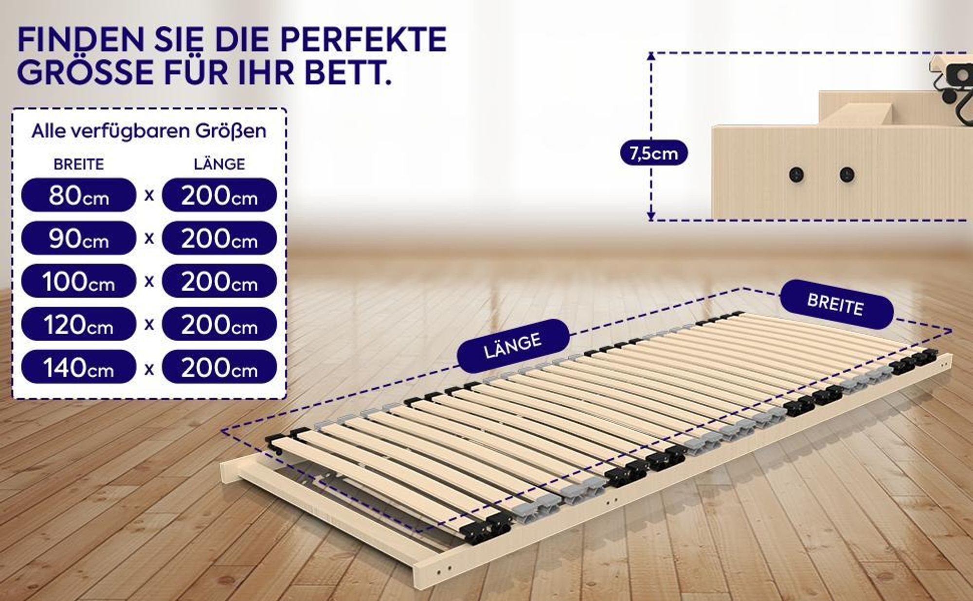 7 Zonen Buche Lattenrost 140x200 mit 28 Latten Buche Federholzrahmen Selbstmontage