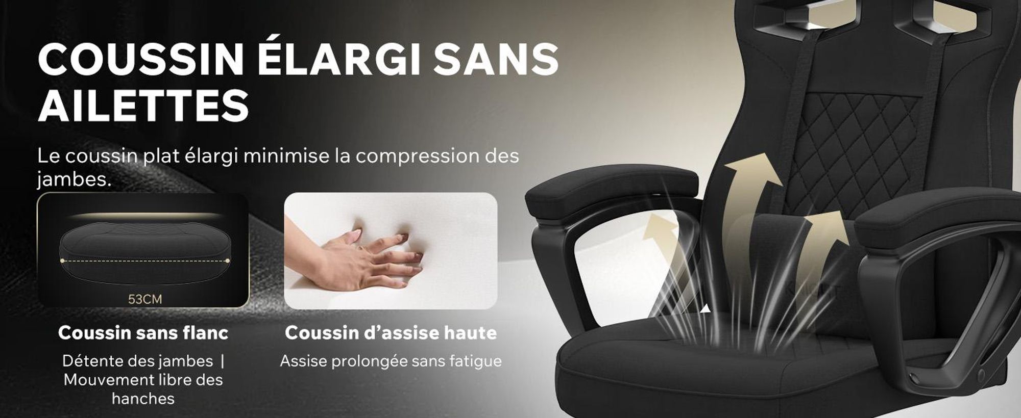Chaise gaming SENSE7 Knight en tissu noir - Chaise de bureau ergonomique Chaise de bureau Chaise gaming pivotante Chaise pour joueur PC 120 kg