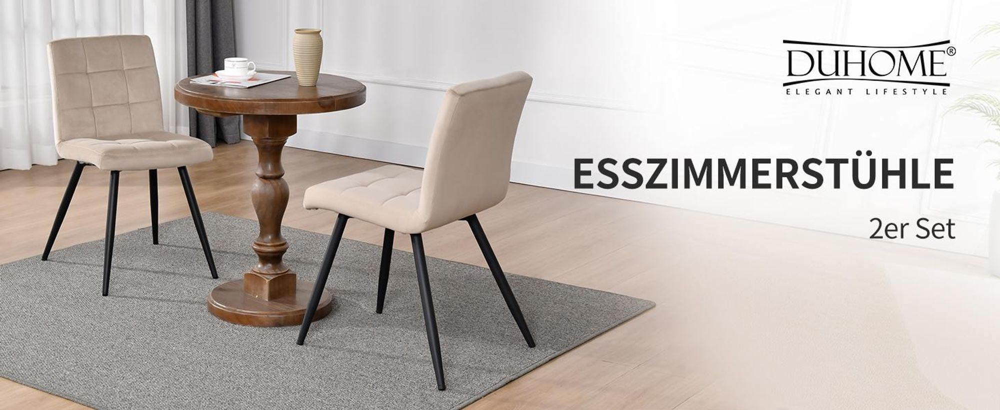Duhome Esszimmerstühle 2er Set Küchenstuhl Wohnzimmerstuhl Polsterstuhl mit Metallbeine Samt Stuhl, Beige
