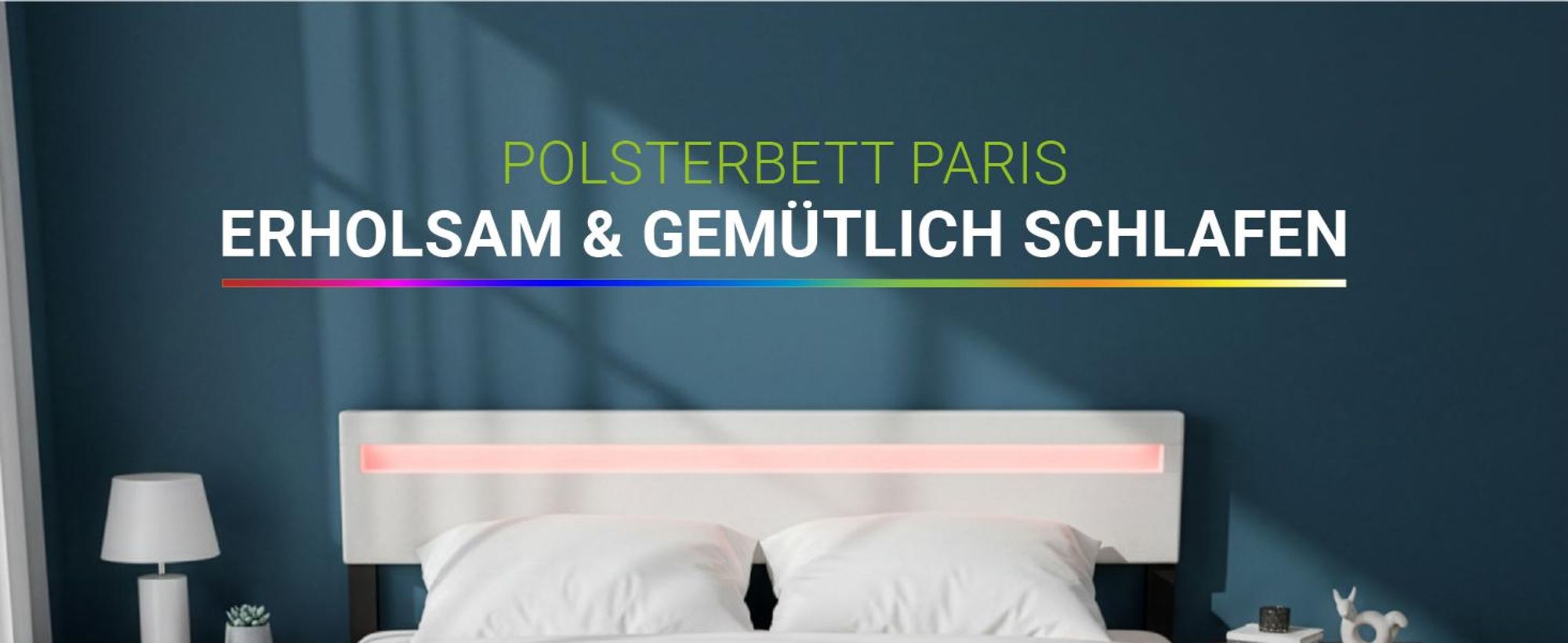 Juskys Polsterbett Paris 180 x 200 cm Kunstleder mit LED, Matratze & Lattenrost - Weiß