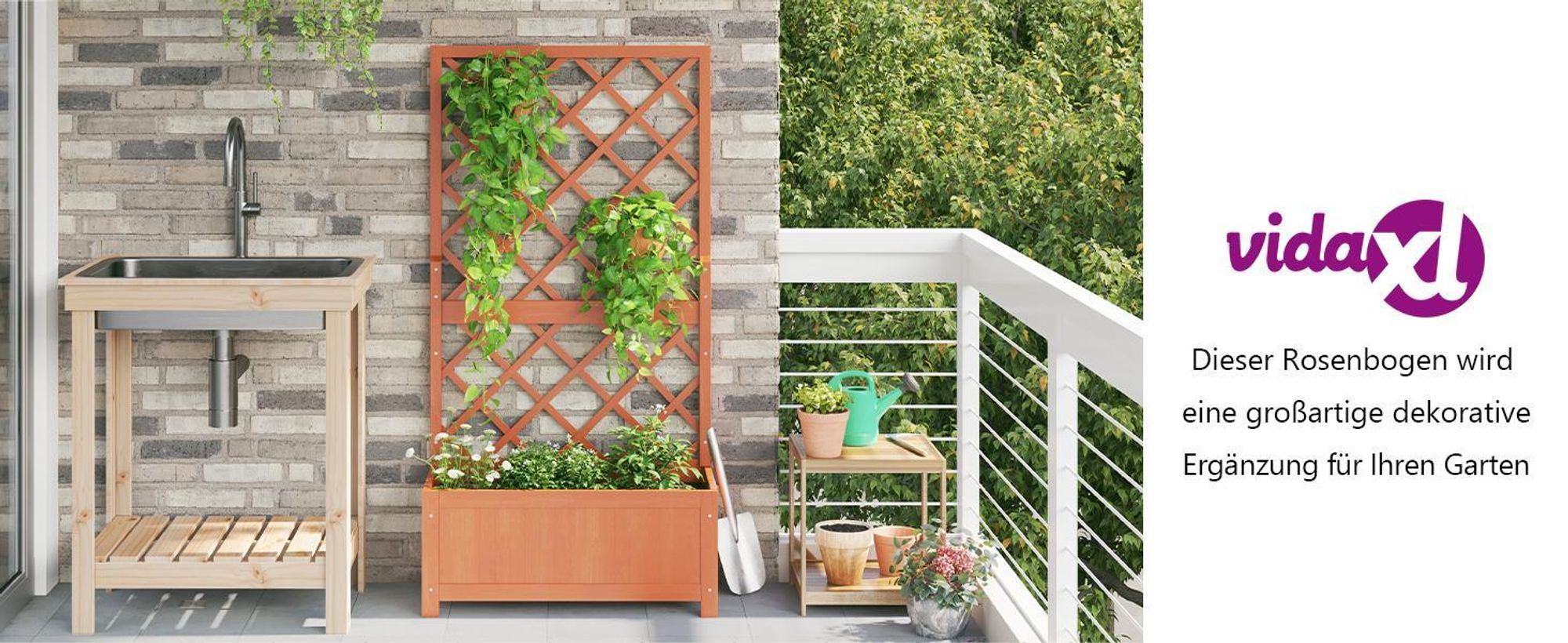 vidaXL Garten-Spalier mit Blumenkasten Braun 70x30x135 cm Tannenholz