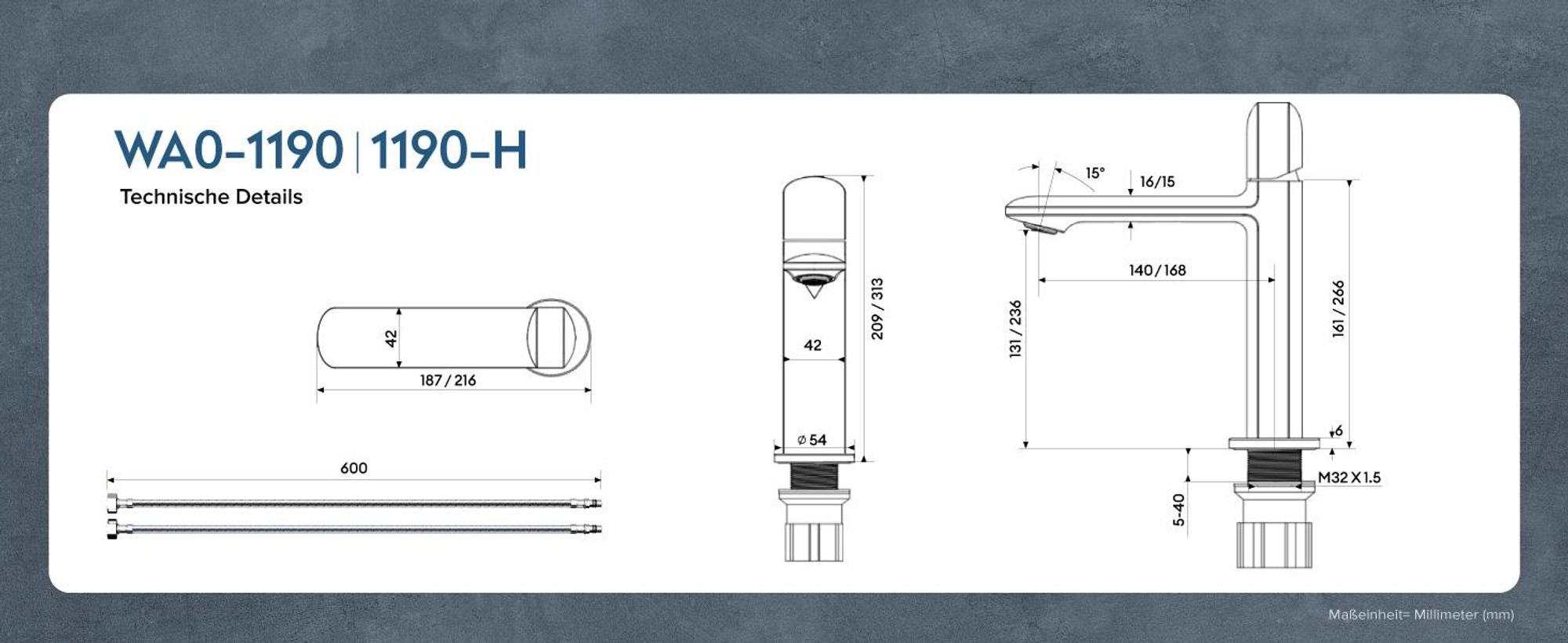 doporro Wasserhahn Bad Waschtischarmatur mit Auslaufhöhe 131mm Vollmessing-Körper Mischbatterie für Waschbecken Armaturen Badarmatur Silber 1190