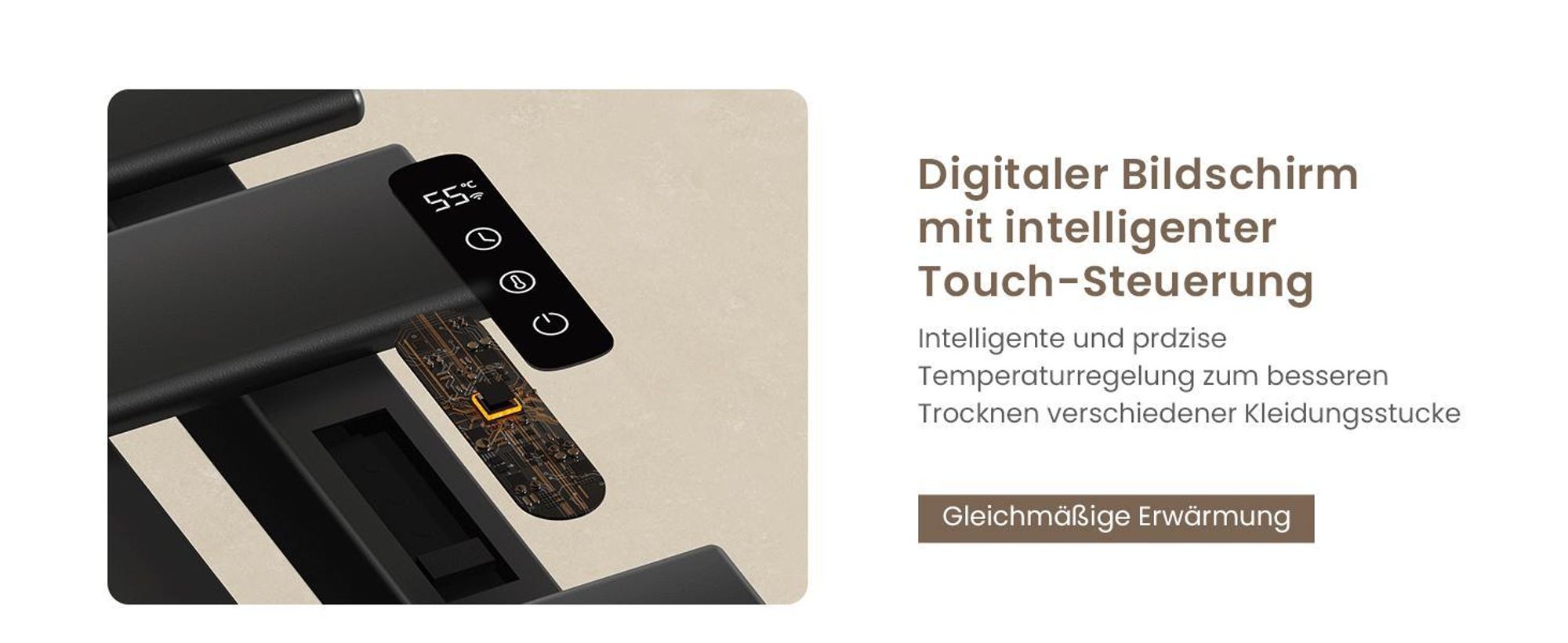 EMKE Handtuchwärmer elektrisch Intelligente Badheizkörper, 1000X500mm 320W Recht Anschluss Handtuchheizkörper Wifi APP Steurung Touch LCD Timer 1-9H, IPX5 Schwarz