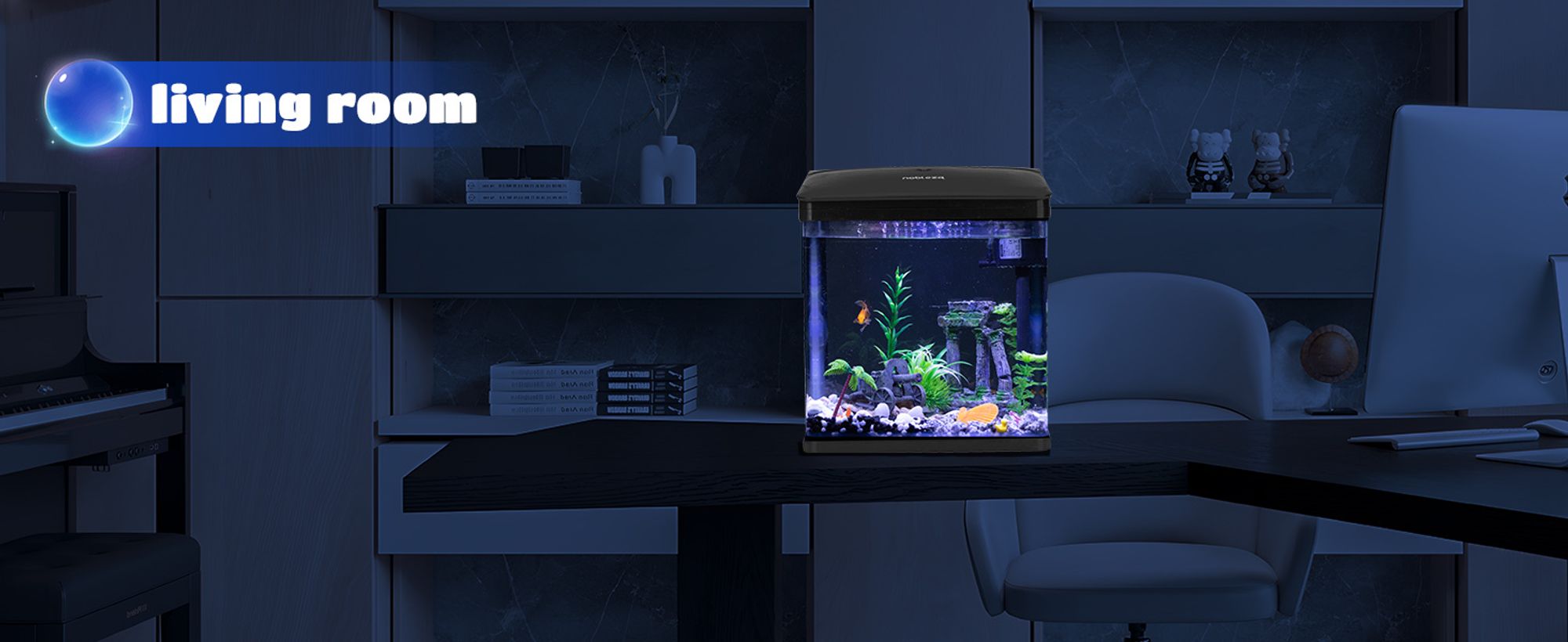 7 Liter Aquarium Komplettset LED mit Pumpe, Kleines Nanoaquarium mit Filteranlage Mini Nano Becken Set für Fische,Schwarz