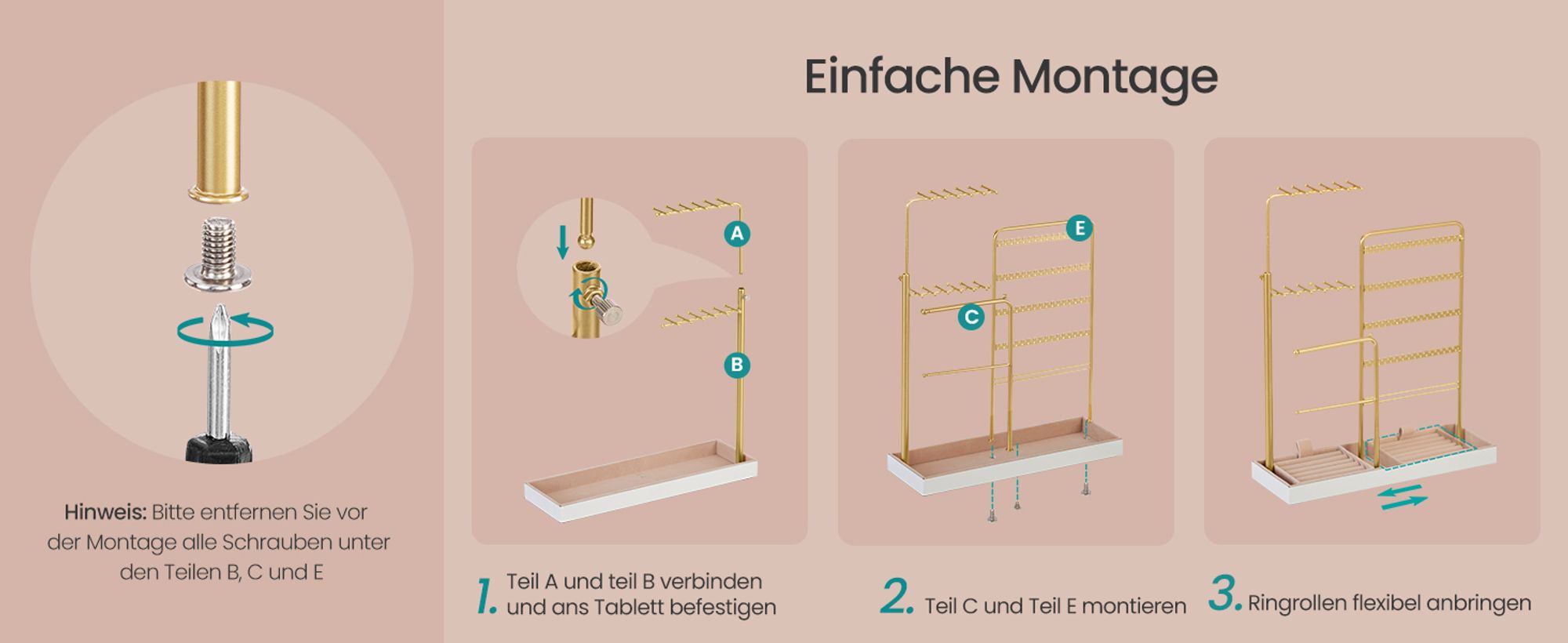 SONGMICS Schmuckständer, Schmuckhalter, Schmucktablett Samt, ausziehbarer Kettenhalter