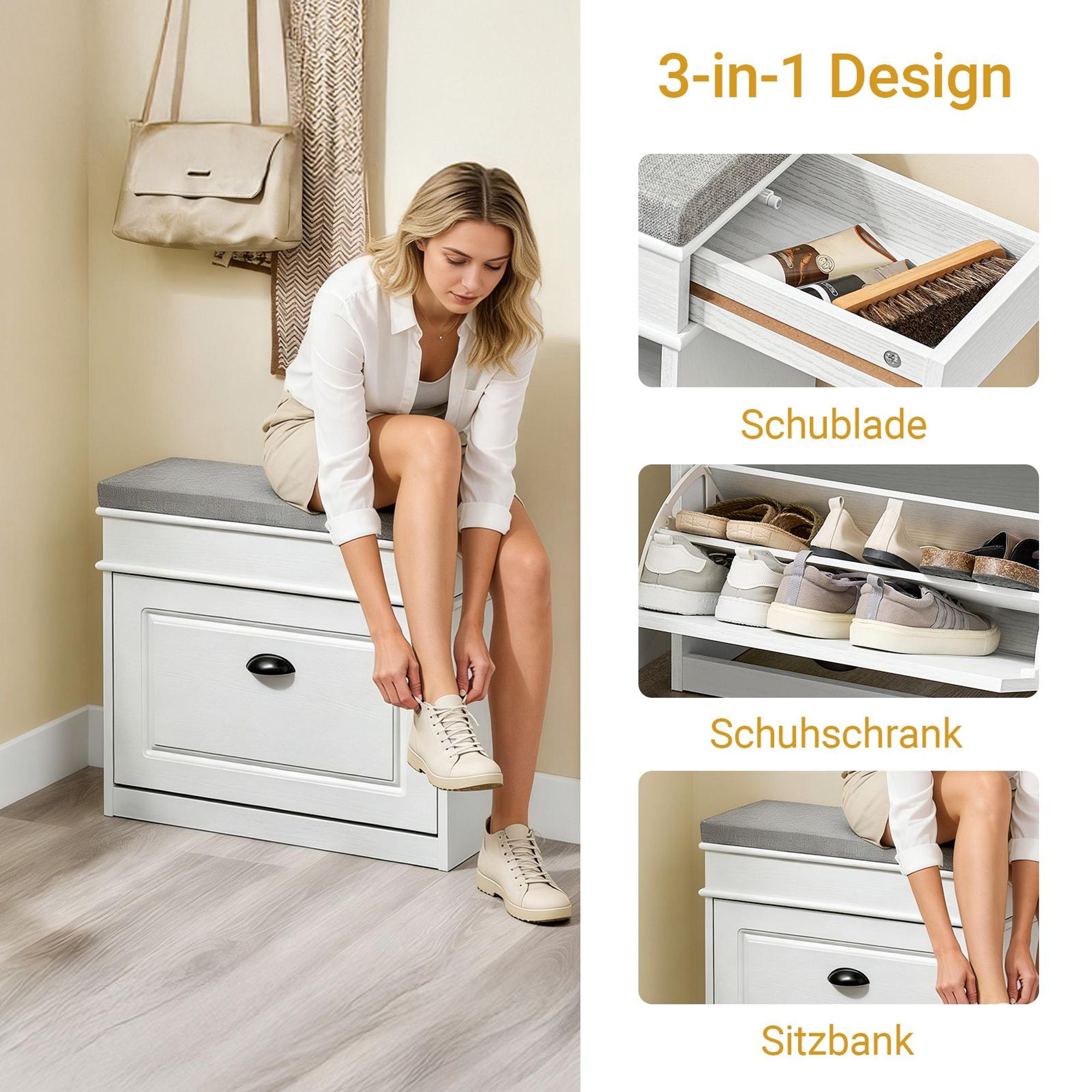 SoBuy Schuhbank mit Sitzkissen Stauraum Schuhschrank Schuhregal schmal platzsparende Sitzbank mit Stauraum für Flur Wohnzimmer Schlafzimmer FSR82-K-WG