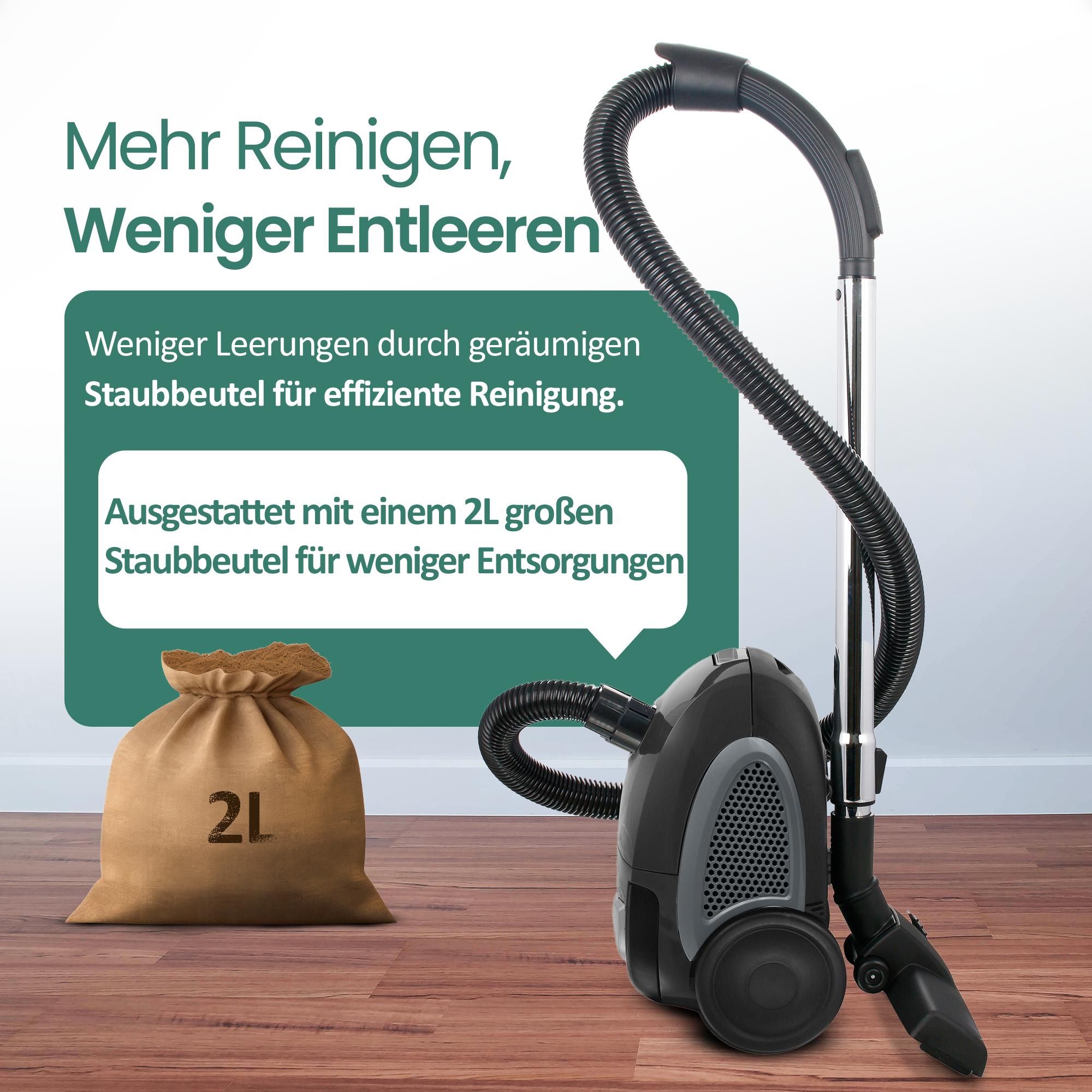 Emerio Staubsauger mit Beutel – 2 Liter – Kabellänge 4,5 m – 800 W – VE-109959.14 – Schwarz