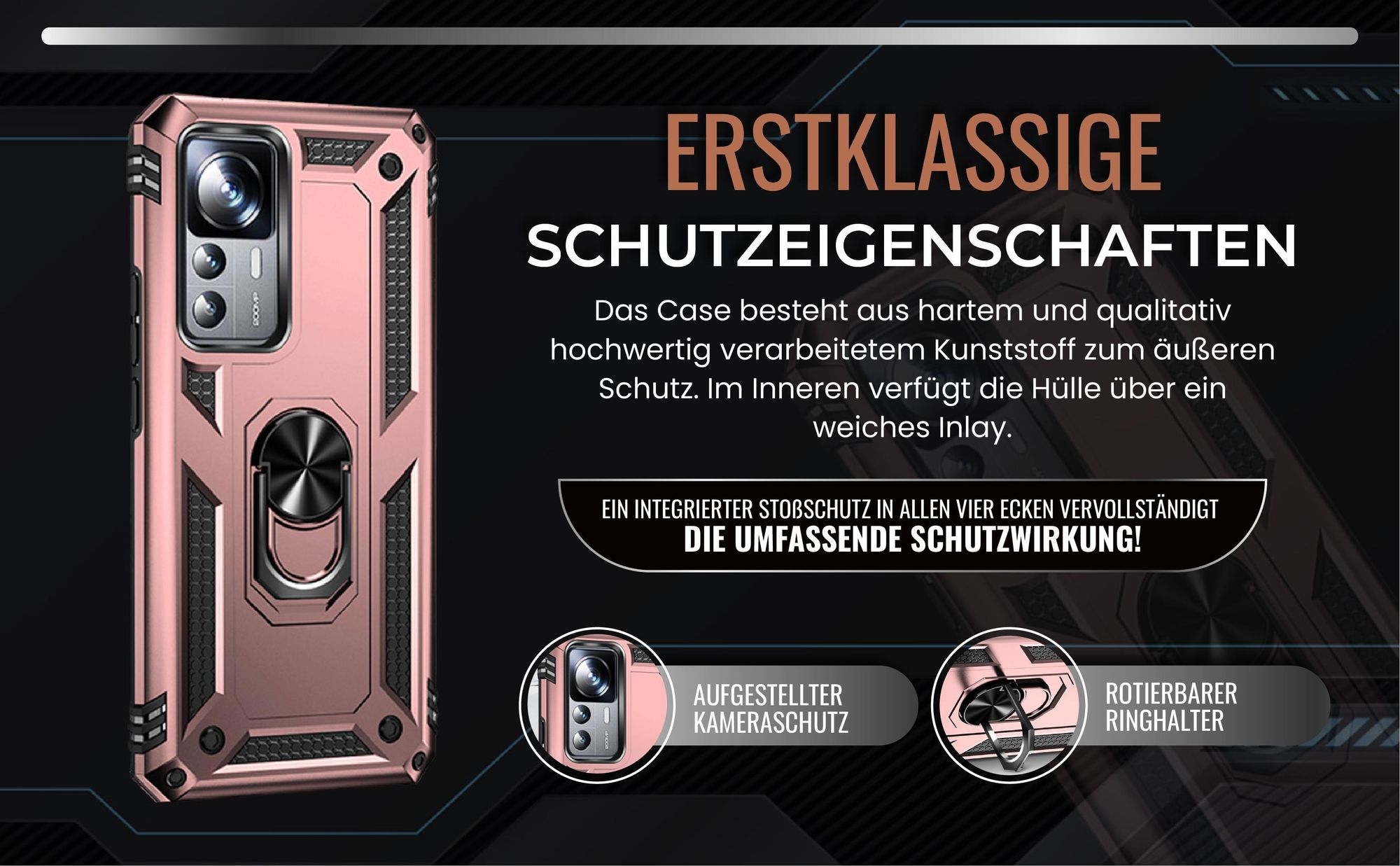 Handycase in Rosegold für Xiaomi 12T / 12T Pro mit Kameraschutz