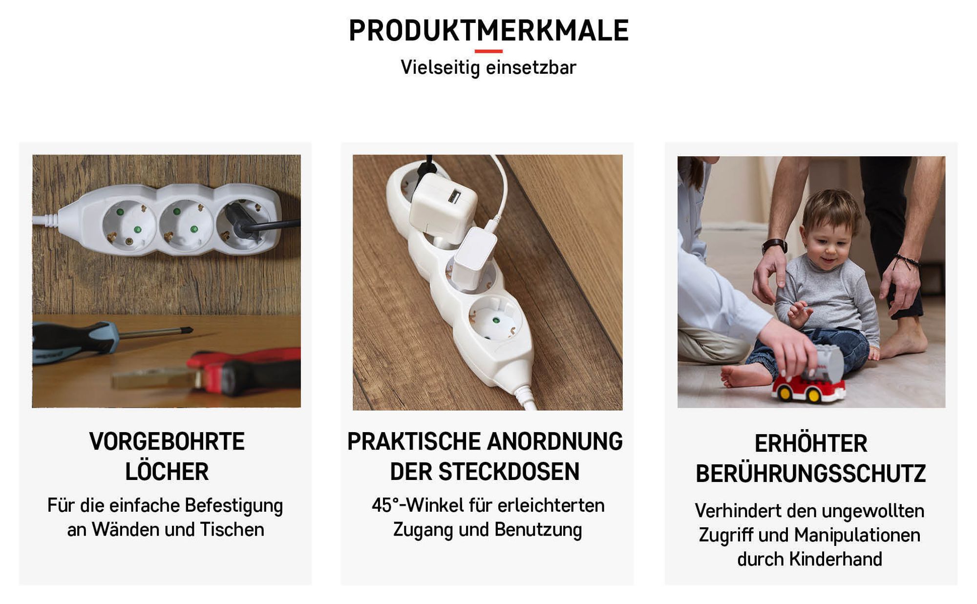 EMOS Steckdosenleiste 4-fach mit Schalter, 5 m Kabel 1,5 mm, weiß, Steckdosen 45° gedreht, Schuko mit erhöhtem Berührungsschutz, für Innen, P1425R