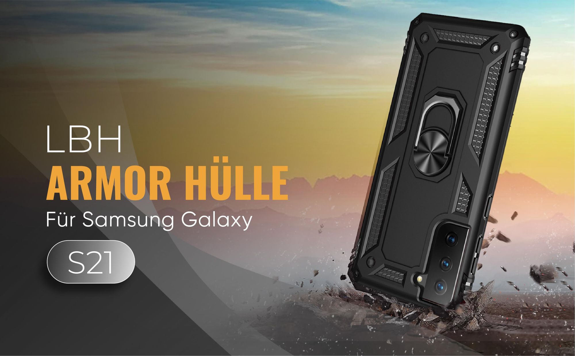 Schwarze Outdoorhülle für Samsung Galaxy S21