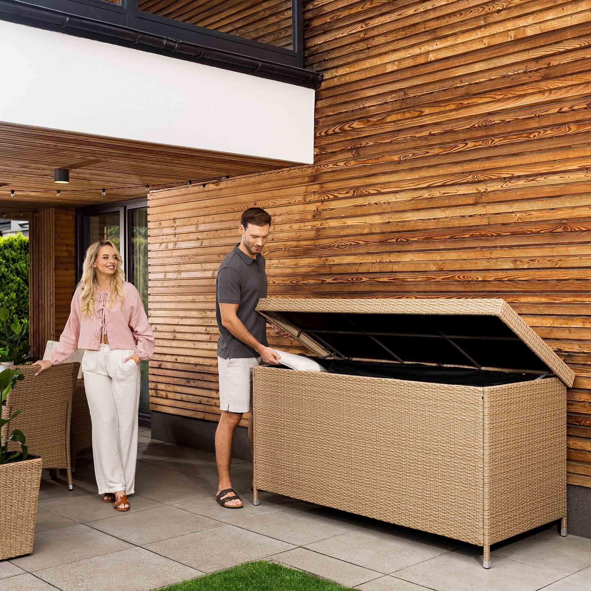 di volio Gartenbox Varise - beige, Auflagenbox 740 L, für Kissen oder Gartengeräte, mit abschließbarem Deckel, wasserdicht & wetterfest, bis 220 kg