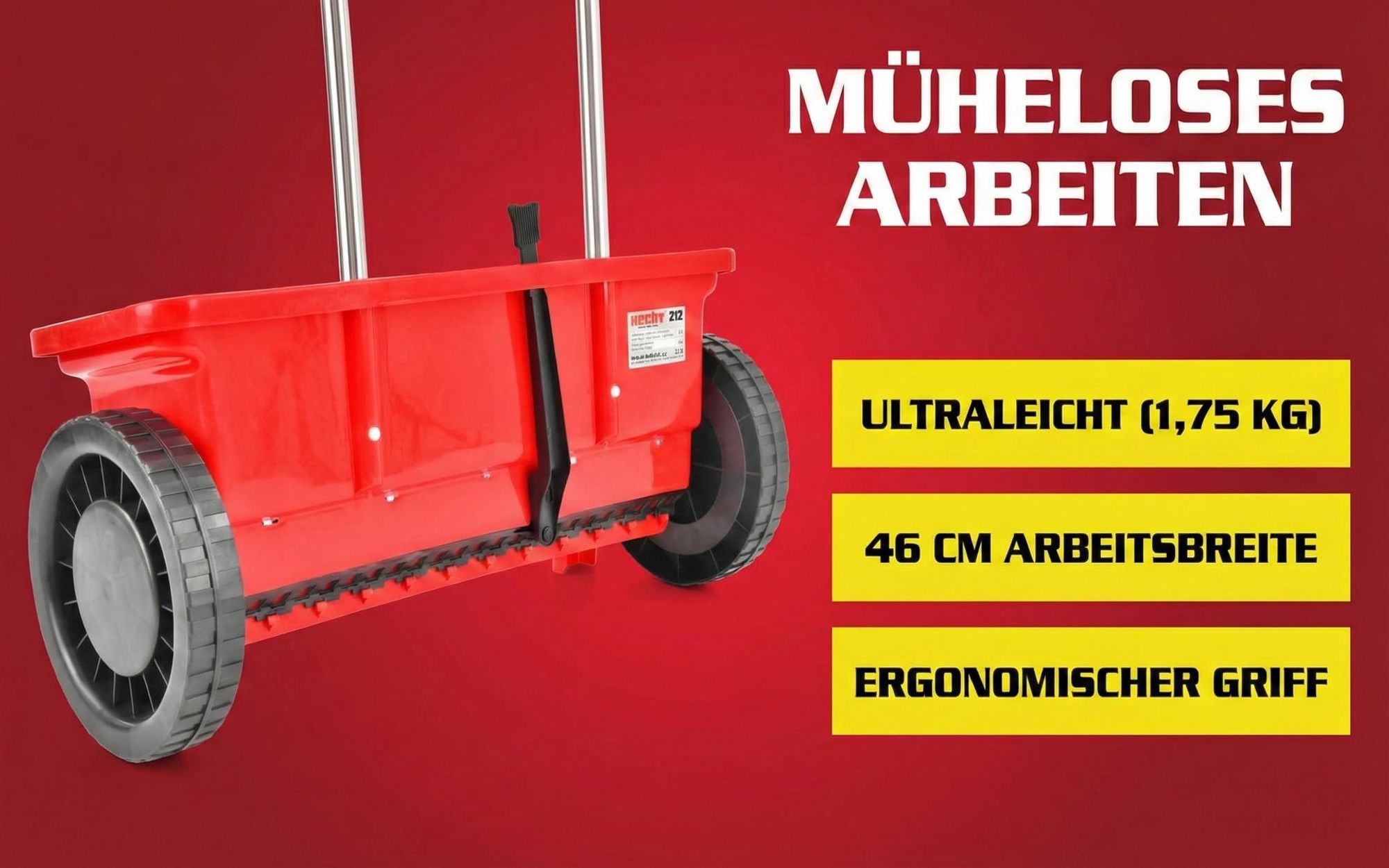 HECHT 212 Streuwagen | 12 Liter | 46 cm Arbeitsbreite | 10-Stufig | für Samen Dünger Kalk Streusalz
