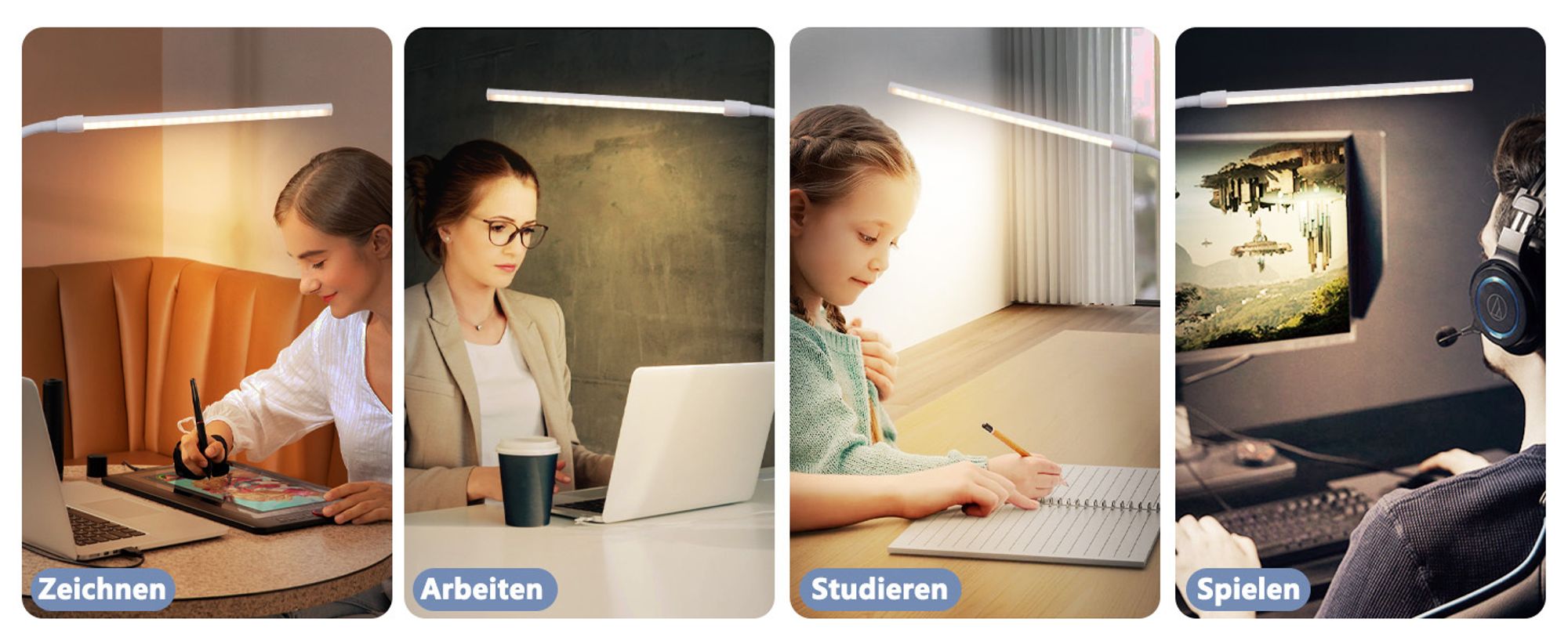 ZMH Schreibtischlampe LED Tischlampe Dimmbar Weiß Klemmbar Schwanenhals 5W Arbeitsleuchte Schreibtisch Bürolampe Tageslichtlampe Büro Klemmleuchte mit Ladefunktion
