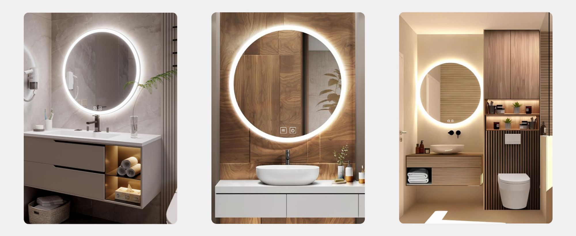 SAVE ®HOME Okrągłe lustro łazienkowe LED - 80 cm - PODŚWIETLANE - 3 BARWY ŚWIATŁA - ŚCIEMNIALNE - BEZ PARY - DOTYKOWE - LUSTRO ŚCIENNE