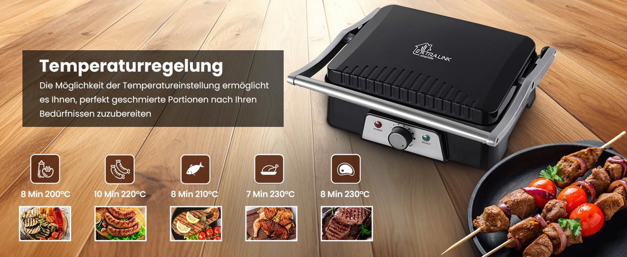 Extralink Elektrischer Grill Kontaktgrill Sandwichmaker 2000W Grillplatte Elektrogrill