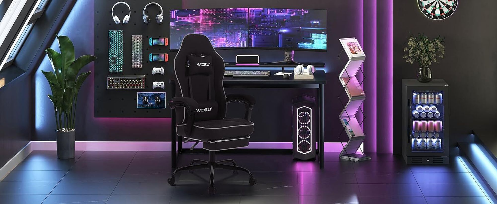 WOLTU Gaming Stuhl mit Taschenfederkissen, ergonomischer Drehstuhl, Netzstoff, Schwarz