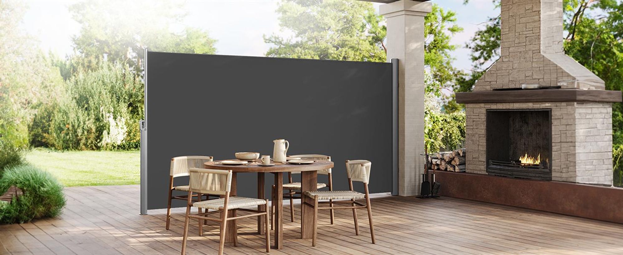 SONGMICS Seitenmarkise, ausziehbar, 160 x 450 cm, aus 220 g/m² Polyester, Sichtschutz, Sonnenschutz, blickdicht, Seitenrollo, für Balkon, Terrasse, Garten, anthrazit GSA569G01