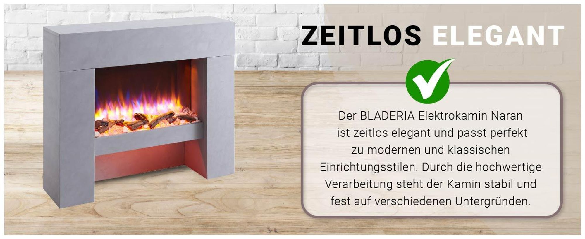 Elektrisches Kaminfeuer Balderia Naran grau 2000 Watt inkl. Fernbedienung