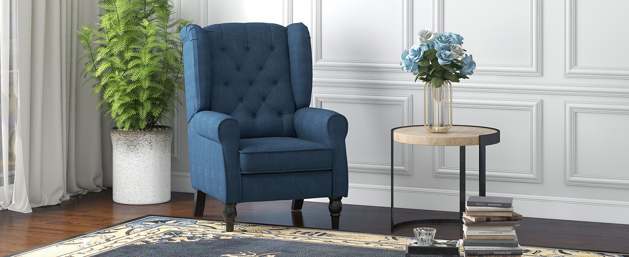 HOMCOM Ohrensessel Gepolstert Sessel mit Tufting, hoher Rückenlehne, Blau