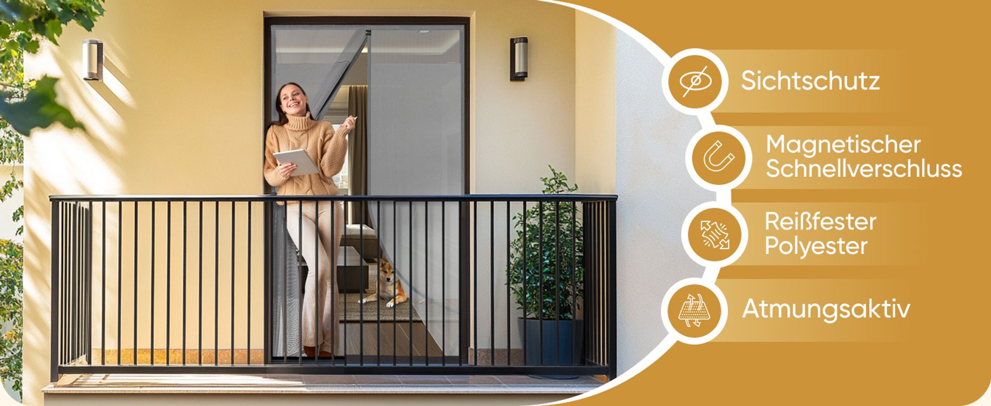 Sekey Sichtschutz Türvorhang mit Magnet – Blickdicht & Luftdurchlässig, Fliegengitter für 90 x 210 cm Balkon & Schlafzimmer