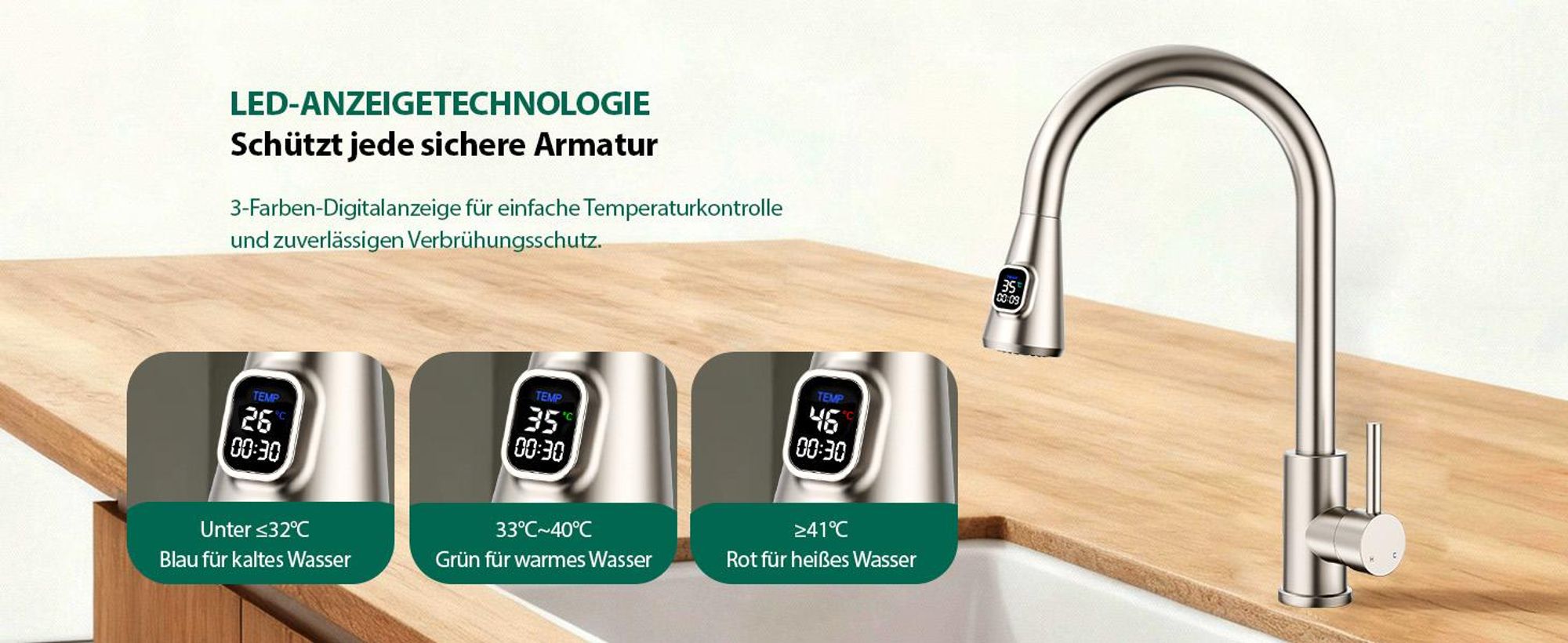 Homelody Wasserhahn Küche mit 2 Strahlarten,360° Drehbar Küchenarmatur,Edelstahl Spültischarmatur,Hochdruck Armatur,Mischbatterie Küche Matt Gebürstet