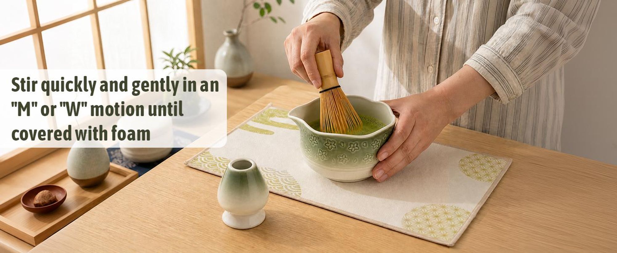 VONATES Matcha Set 9-tlg. mit Matcha-Schale, Bambus-Besener & Halter, Sieb, Löffel, Tuch, Eisform - Starter-Kit für Teezeremonie & Geschenk, Grün Farbverlauf