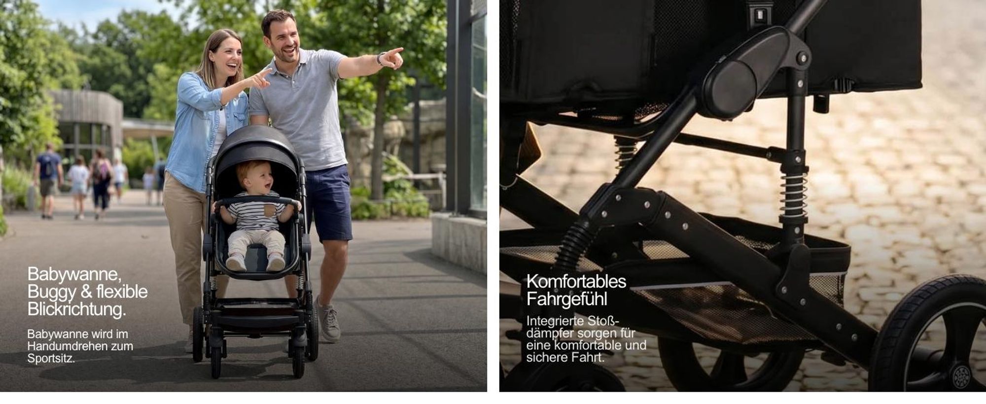 Daliya® BAMBIMO 2in1 Kinderwagen mit Airless-Rädern, leichtem Aluminiumrahmen & 2in1 Babywanne oder Sportsitz, Kombi-Kinderwagen, Buggy & Stroller