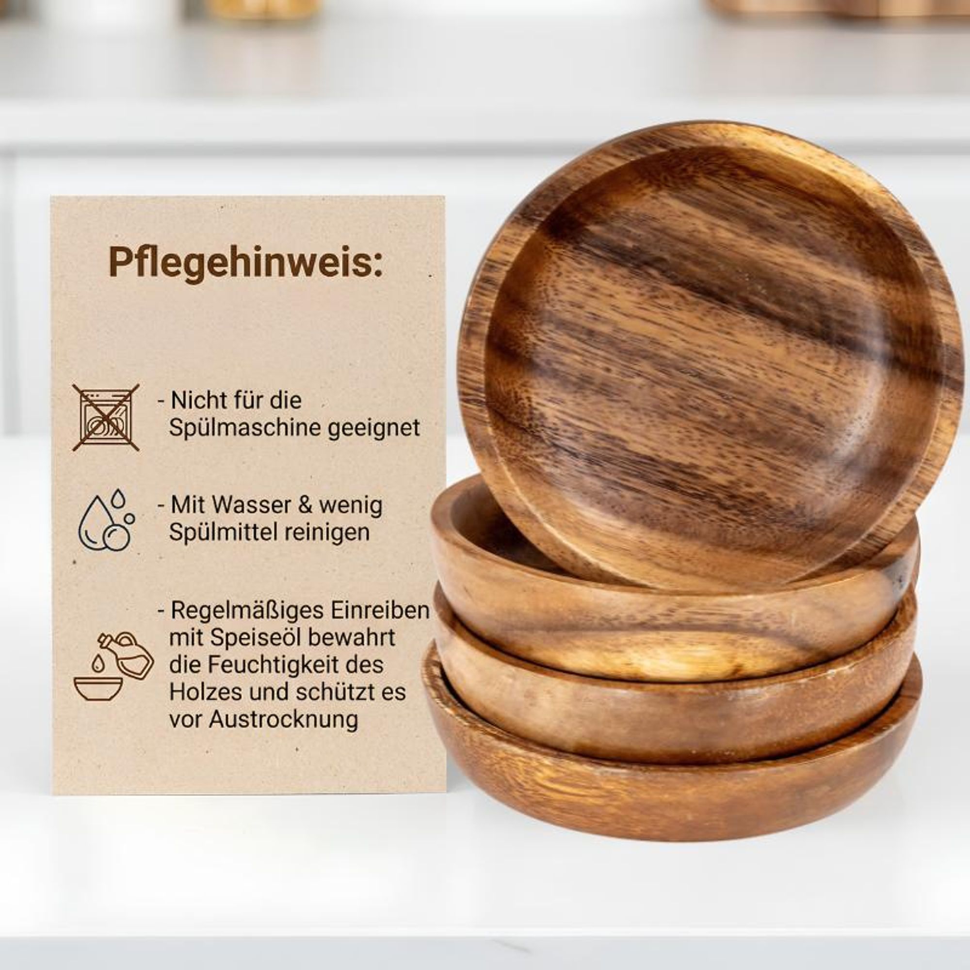 3er Set Teller Akazie Ø10cm Holzteller Dipschale Snackschale Dekoteller Unikat