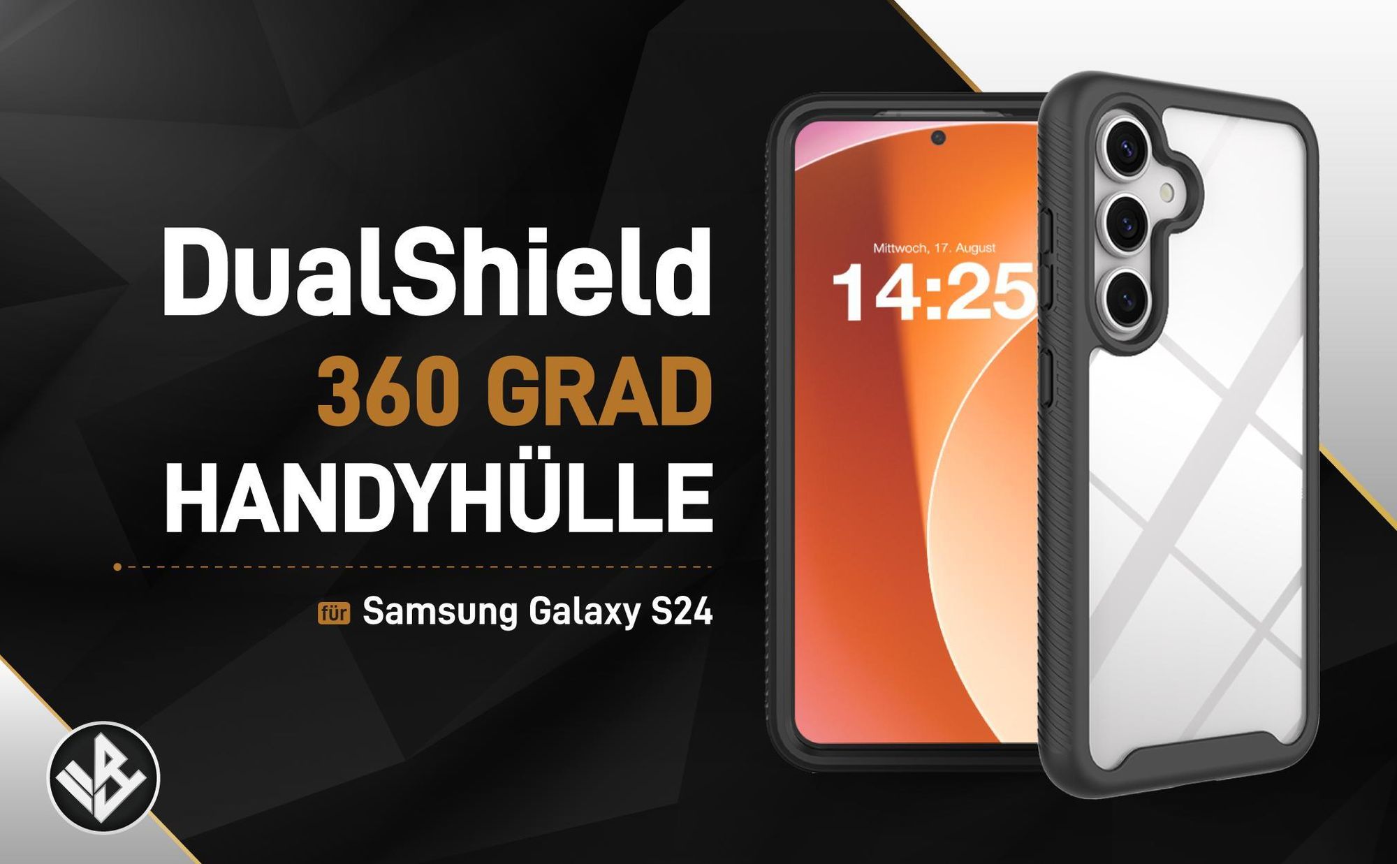 Schwarze 360 Grad Hülle für Samsung Galaxy S24 mit Kameraschutz