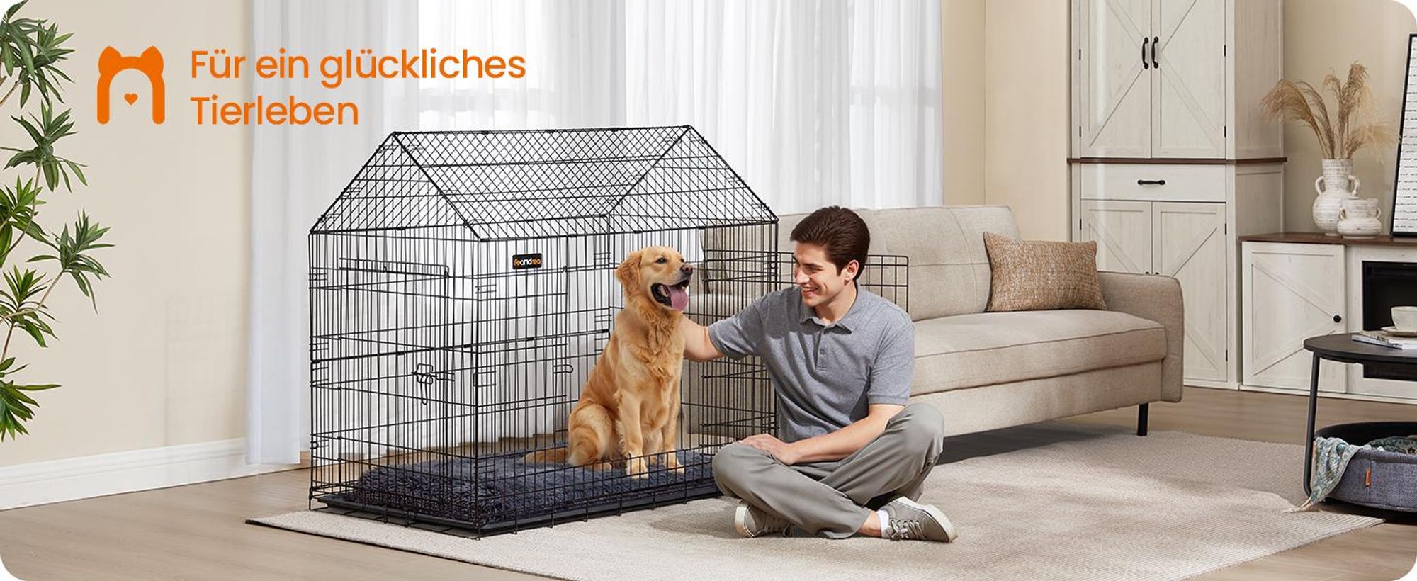 Feandrea Hundekäfig, Hundebox faltbar 120 x 72,5 x 109 cm, mit Doppeltür