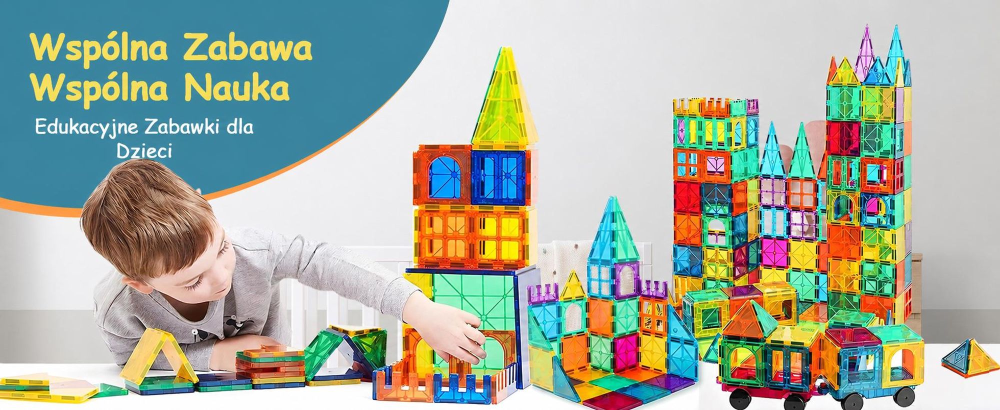 Olvy Magnetyczne klocki konstrukcyjne 120 elementów - magnetyczna zabawka Montessori dla dzieci w wieku 3+, kompatybilna z Magna Tiles i Magnetic Tiles, magnetyczne klocki konstrukcyjne