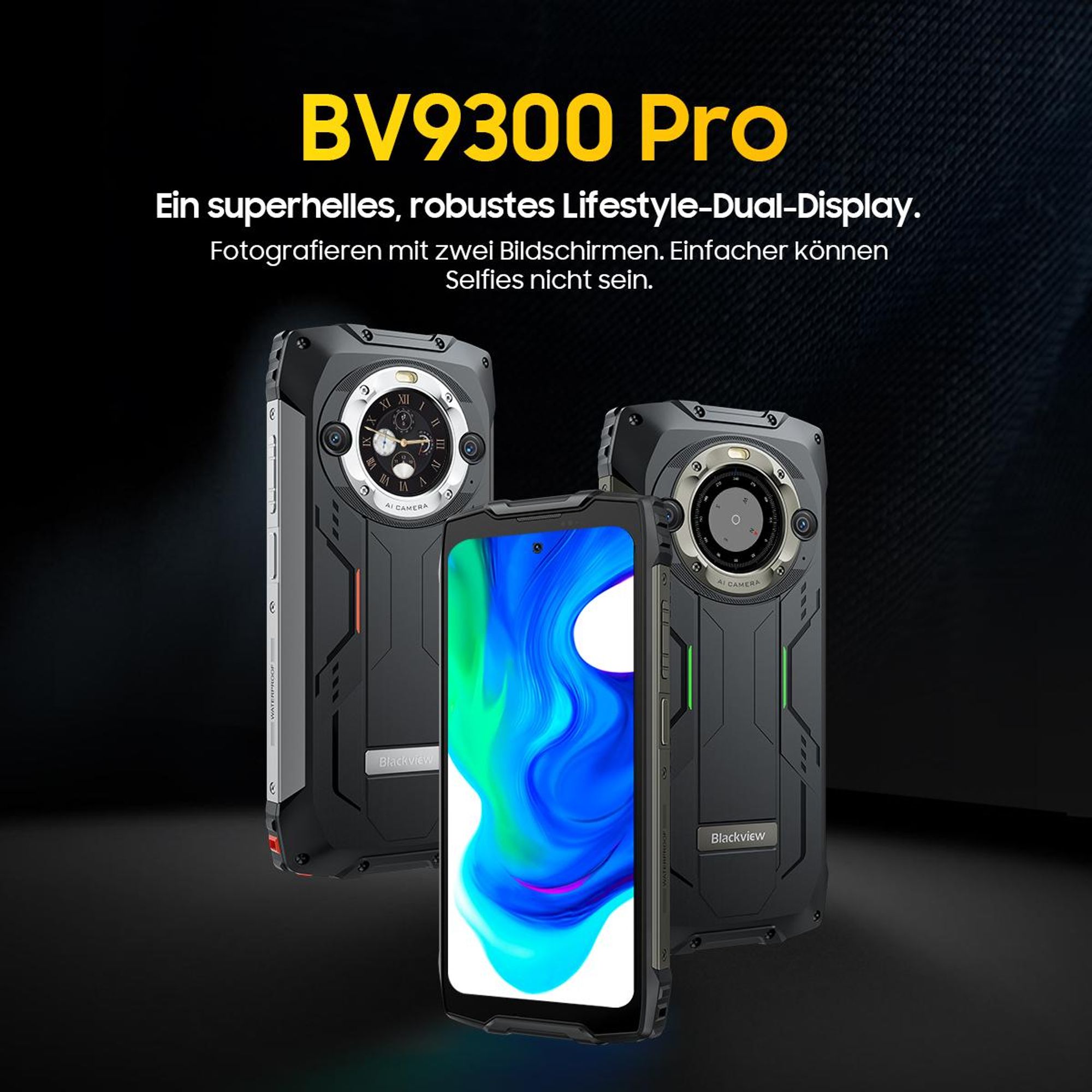 Blackview BV9300 Pro 6.7"，24GB+256GB，120Hz，15080mAh，64MP Kamera，33W Schnellladung，mit 100 LM Fackel，Dual-Display，IP68/IP69K+MIL-STD-810H，NFC，OTG